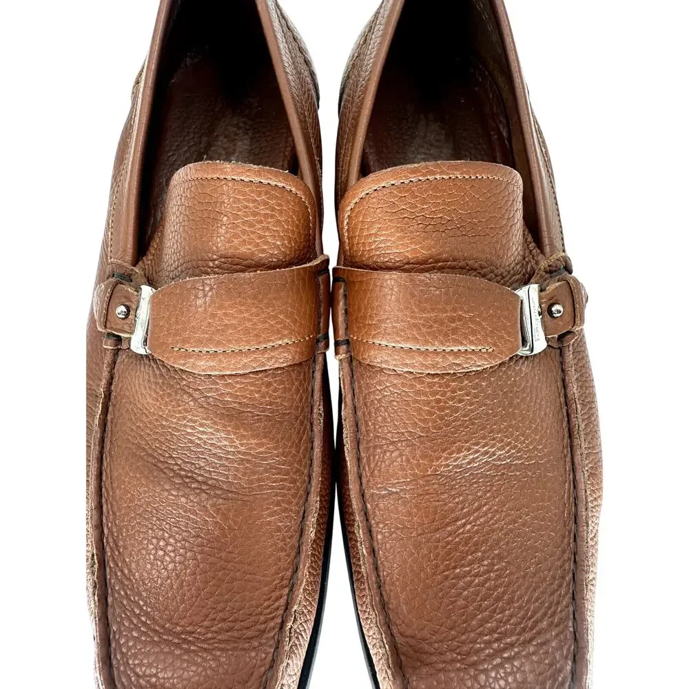 Salvatore Ferragamo Gancini Pebbled Leather Loafers Brown Men's Size 12 D